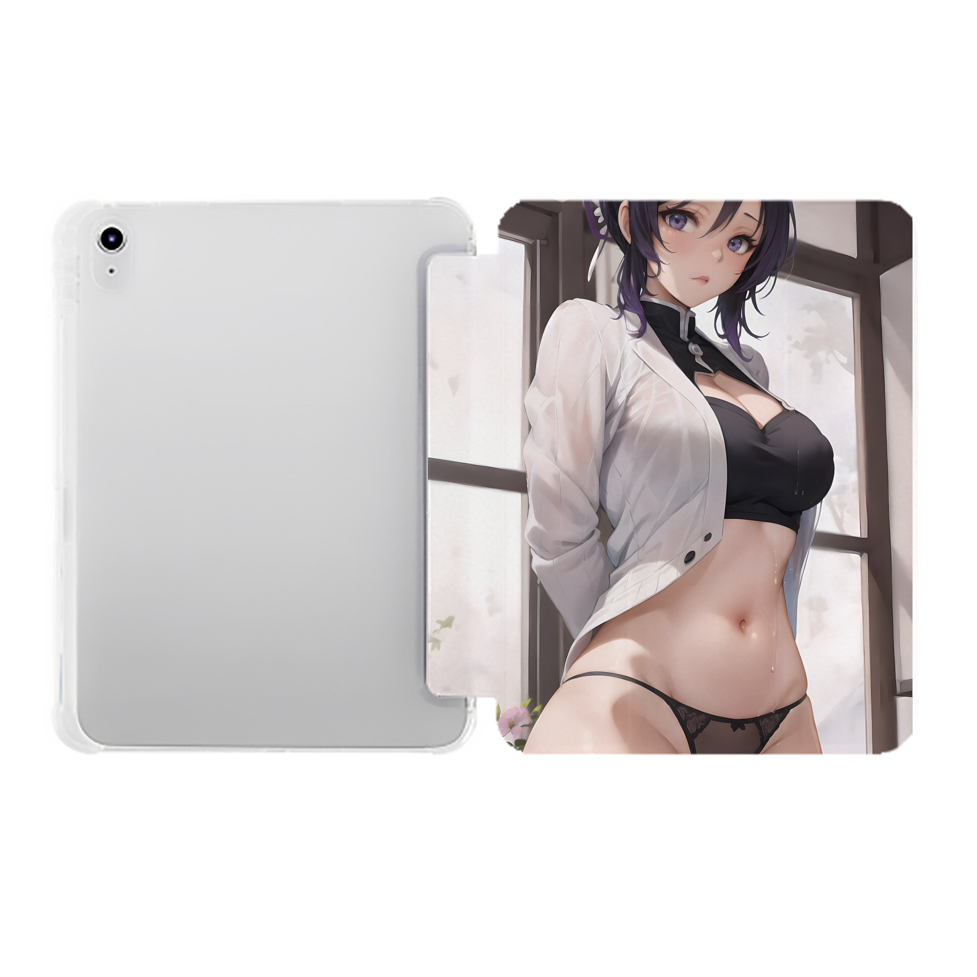 （画像用） 鬼滅の刃（きめつのやいば）蟲柱-胡蝶 しのぶ／こちょう しのぶ Kochou Shinobu IPad ケース ペン収納付き 三つ折りスタンド PUレザー×シリコン 対応機種9.5/10.5/10.9インチ